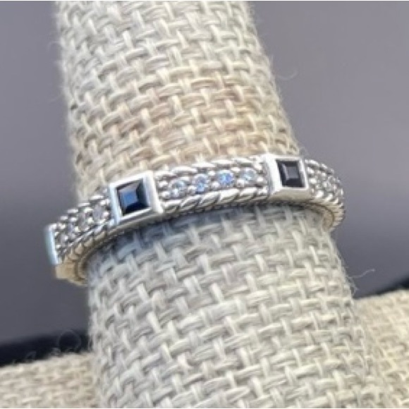 Judith Ripka 925 Sterling Silver Band Ring Cubic Zirconia 3 Sapphire Blue 9 Rare